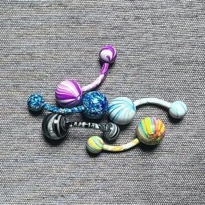 Blue Paint Splatter Design 14G Belly Button Ring
